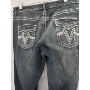 Apollo Sz 16 Dark Washed Distressed Embellished Pockets Retro 36x25 Cuff Ed